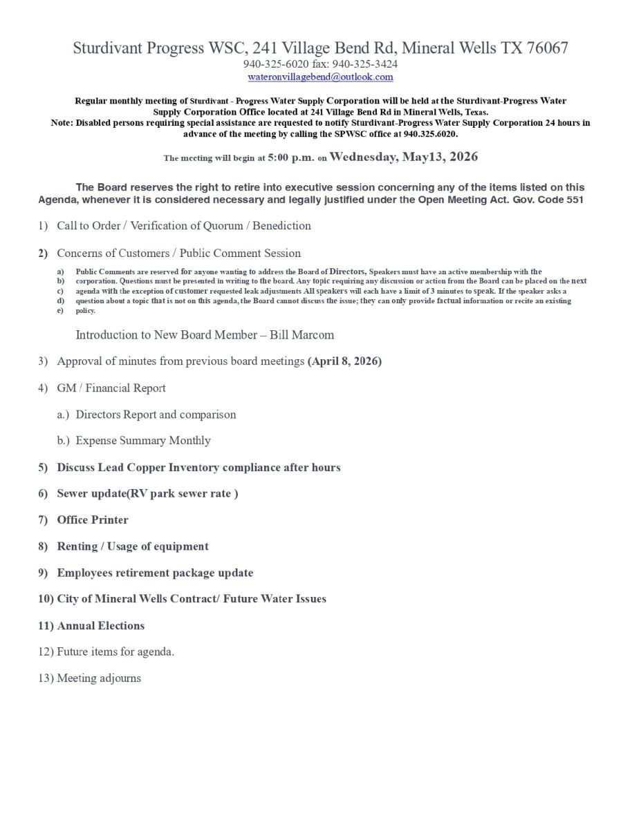 Agenda May 13 2026